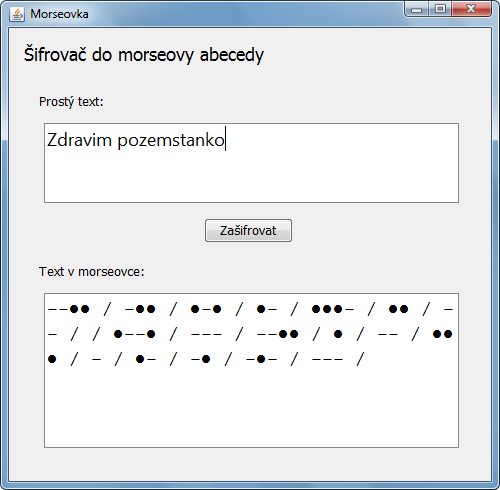 Screenshot šifrovače morseovky