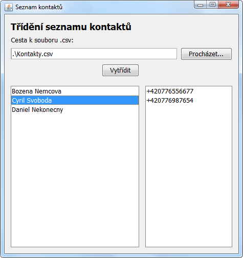 Screenshot Seznamu kontaktů