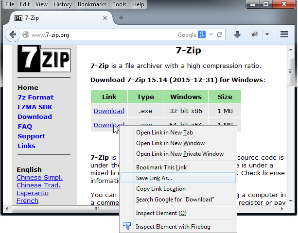 Screenshot stažení 7-Zip